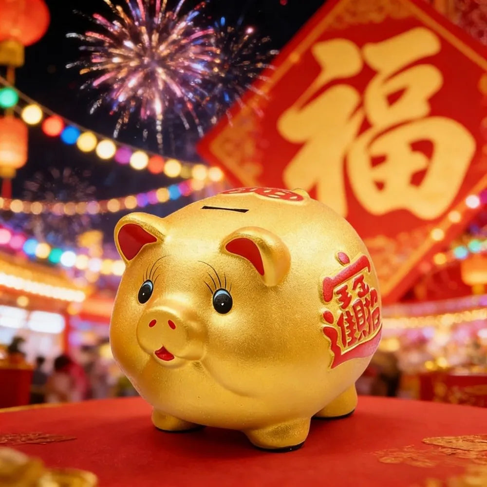 Tirelire enfant cochon dorée