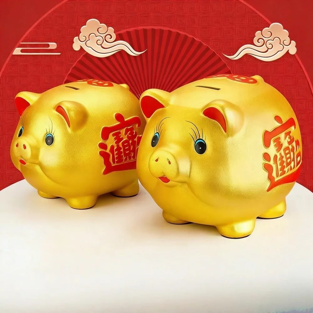 Tirelire enfant cochon dorée